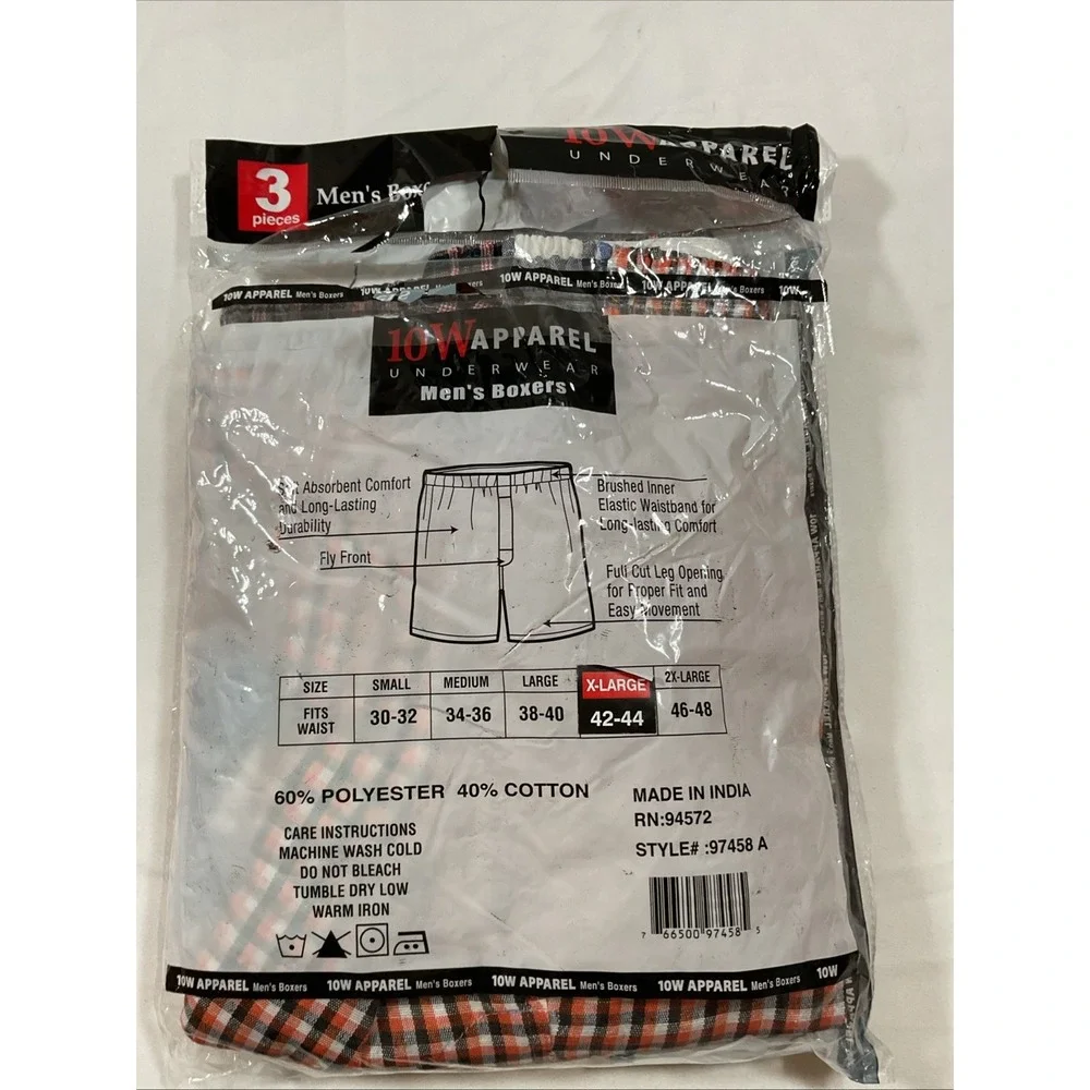 Two‎ Packs Men's 6 Goal Boxers XL 42-44  Plaid 3 Pack 10W Apparel Underwear.